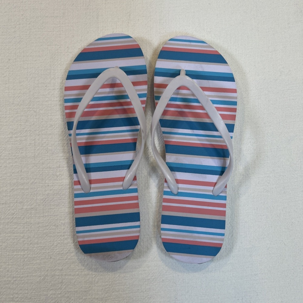 Women‎ Flip Flop Size 9/10 Blue Pink Beige White Striped Summer